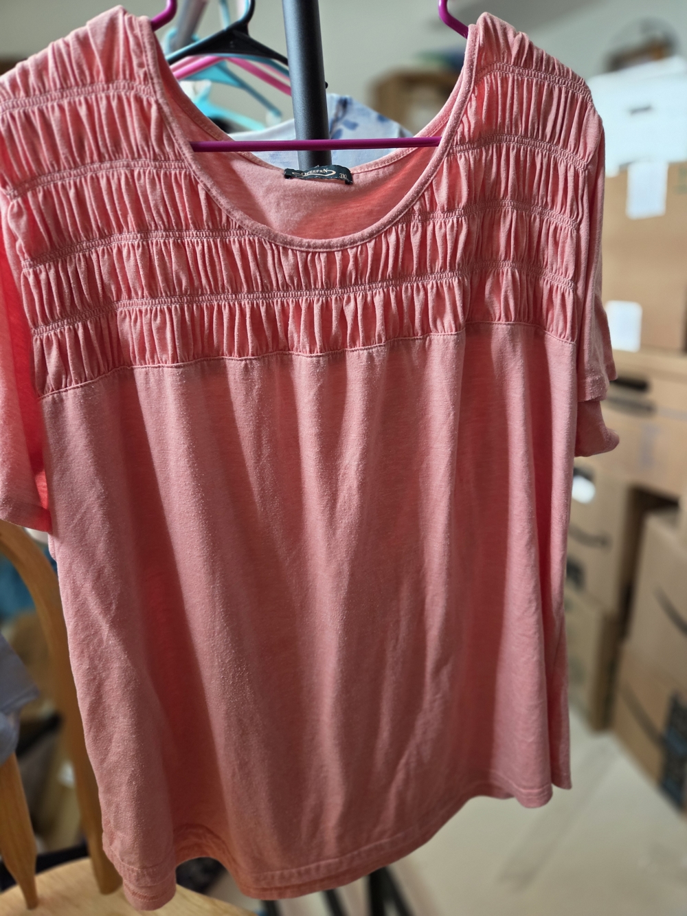 Smocked Yoke Short Sleeve Top in Dusty Rose